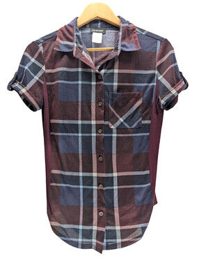 Joe Boxer Shirt Short Sleeve Button Plaid Burgundy Navy